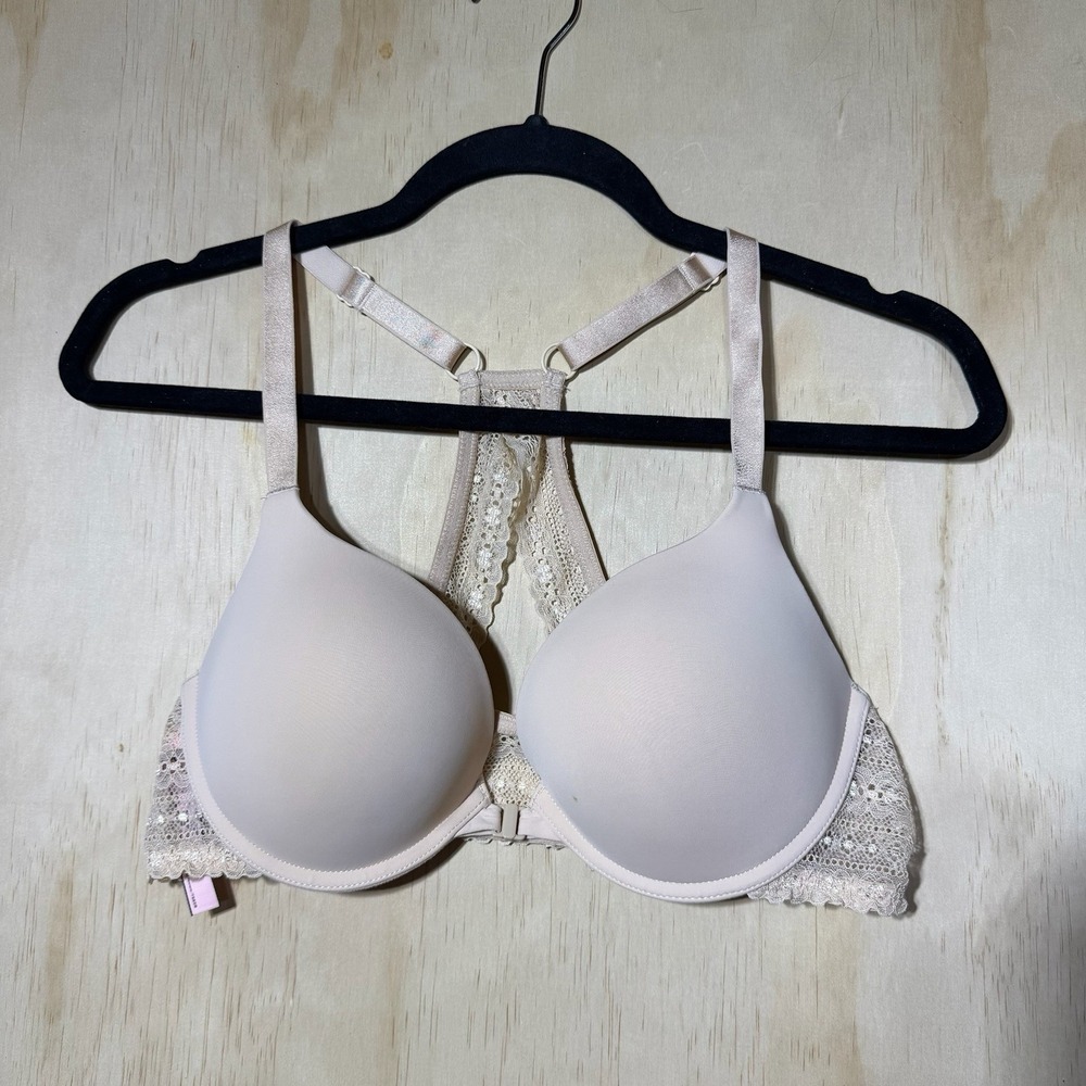 Dobreva Lace Racerback Push Up Bra Nude Beige Front Closure Women's 38B
